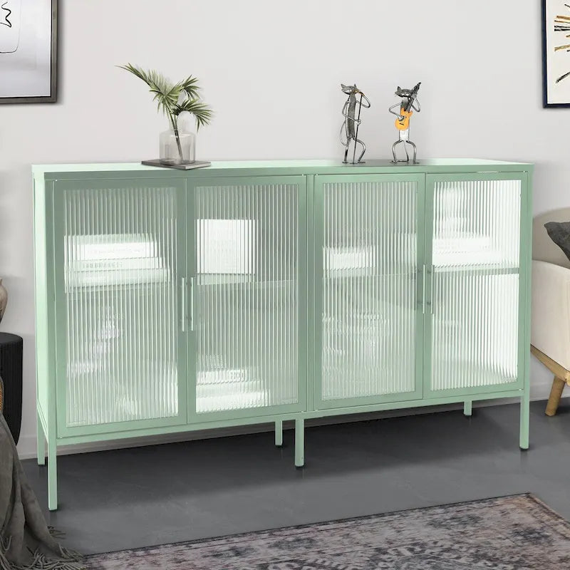 Metallschrank mit gehärteter Glasscheibe und verstellbarem Einlegeboden