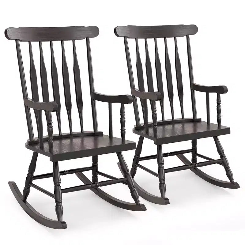 Costway Set aus 2 Schaukelstühlen aus Holz, glänzende Oberfläche, Weiß\ Kaffee