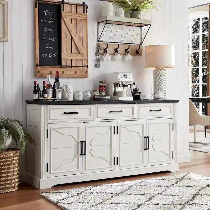 Credenza a buffet in stile rustico, mobile per angolo caffè o bar per vini per sala da pranzo - N/A
