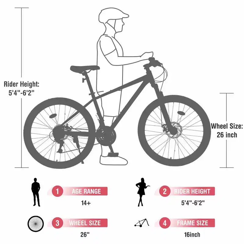 Whisen 26 geveerde mountainbike met derailleur achter met 8 versnellingen, voorvork, KENDA-banden en dubbele schijfremmen