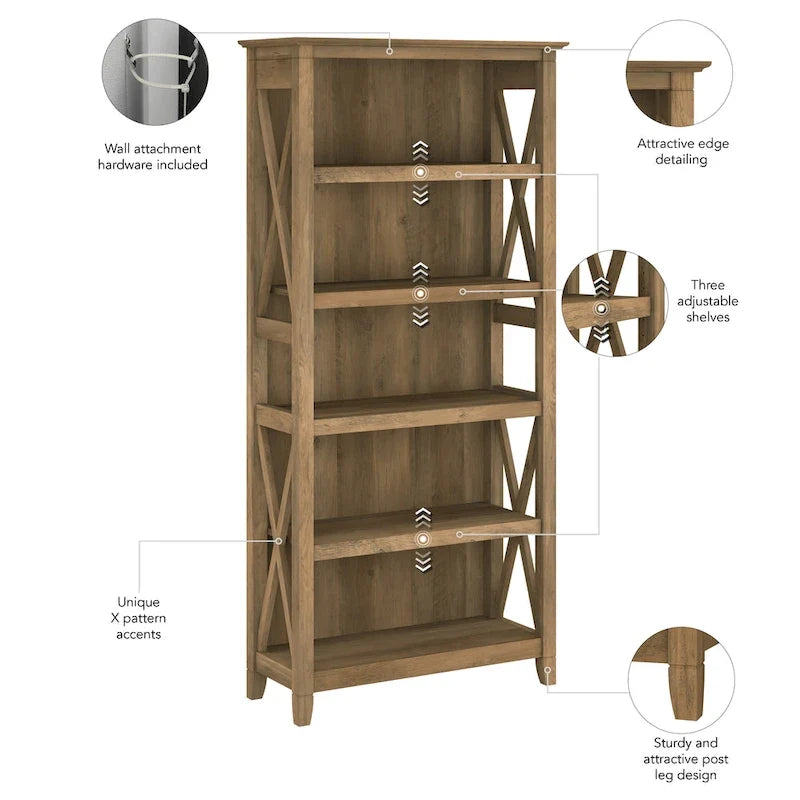 Boekenkast met 5 planken uit de Key West-serie van Bush Furniture