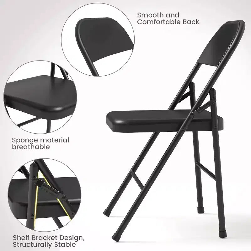 Ensemble de 8 chaises pliantes tout acier avec dossiers, chaises de salle à manger pliables en métal robuste, capacité de 350 lbs, pour l’intérieur et l’extérieur