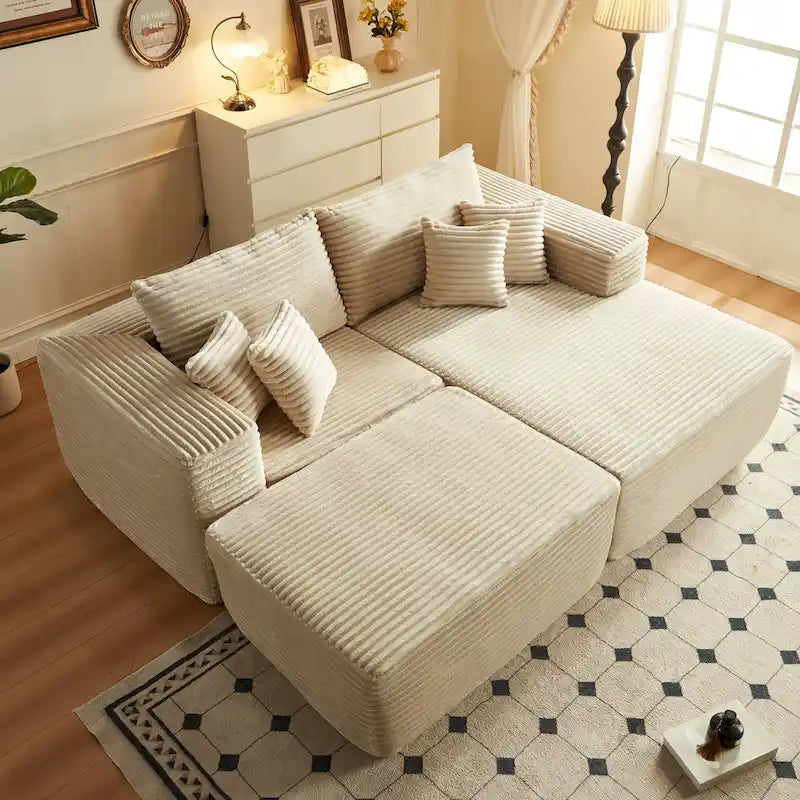 Divano componibile moderno e morbido HOOOWOOO, a forma di L, con pouf rimovibile