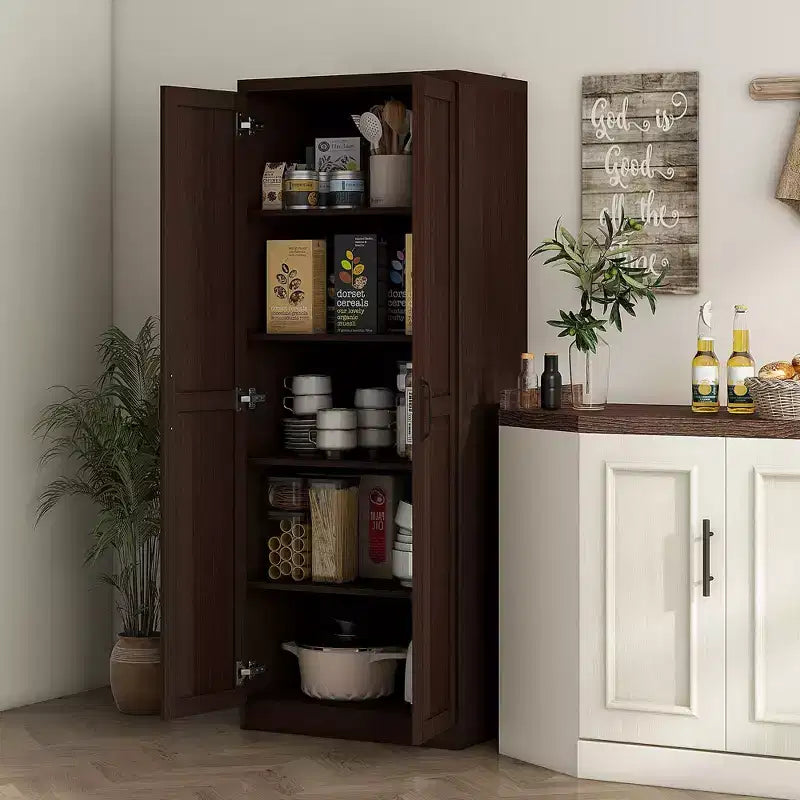 Dispensa da cucina a 2 ante da 63, mobile contenitore indipendente con 5 ripiani e 2 ripiani regolabili per la sala da pranzo