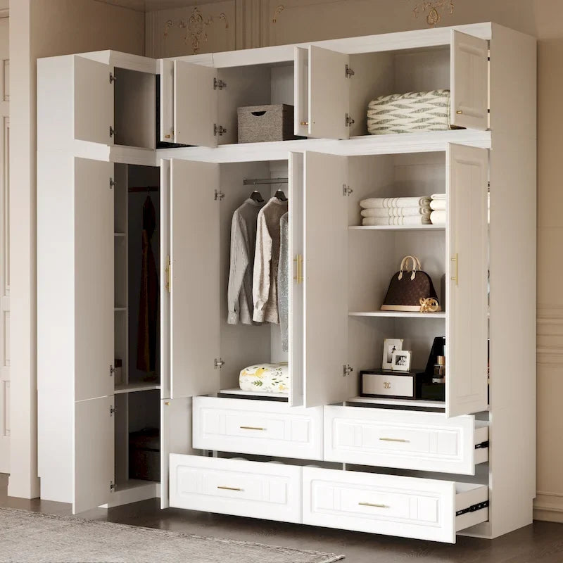 93.9H/74.2H Kleiderschrank, Garderobenschrank mit Kleiderstange, Schubladen und Stauraum