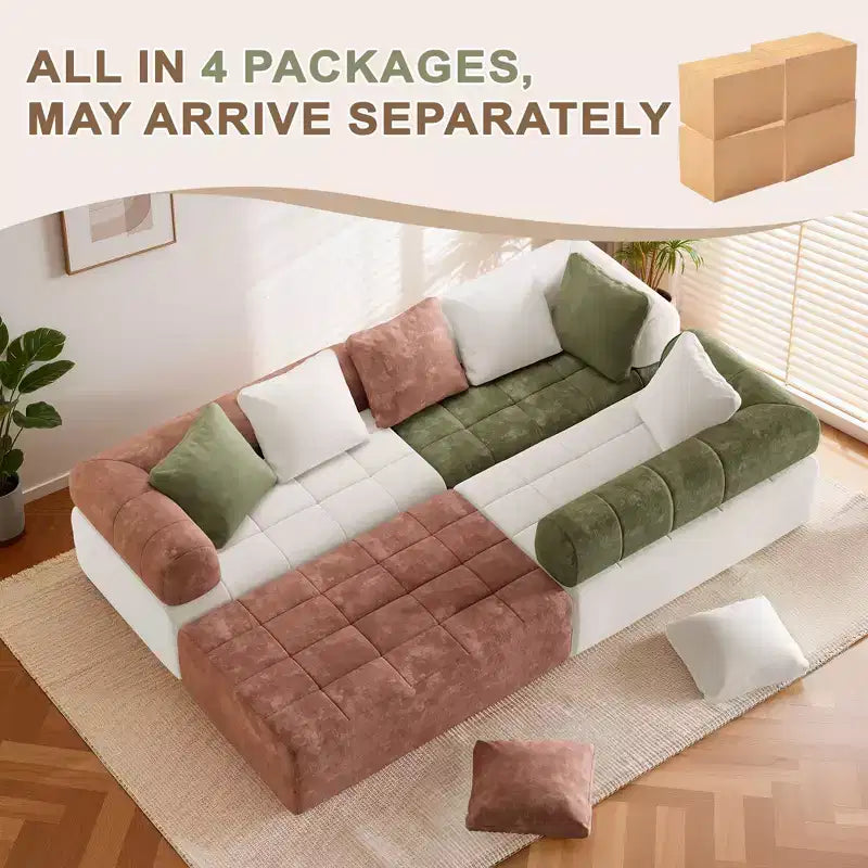 110.23 in. W modulares 4-Sitzer-Chenillesofa im Colorblock-Design mit geschwungenen Armlehnen
