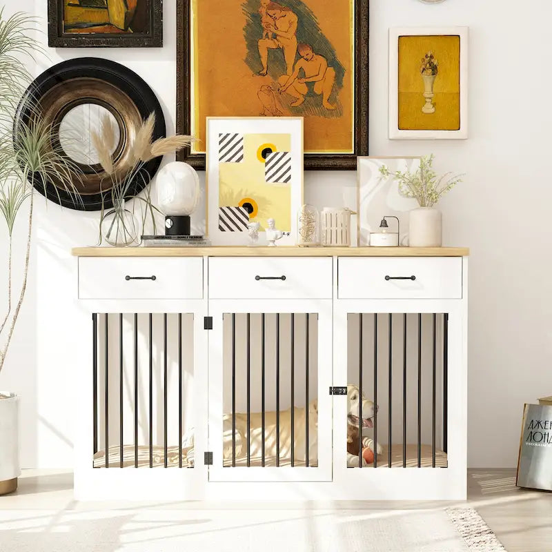 Moderne grote hondenbench met opberglades - elegante espressokleurige afwerking
