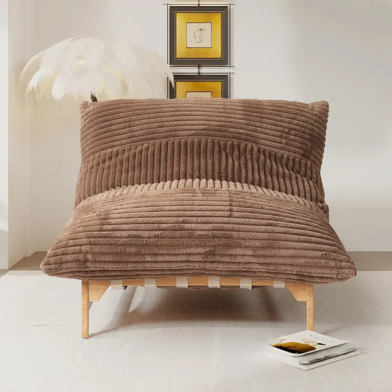Fauteuil poire d’appoint grand format en peluche, avec structure en bois massif, confortable et garni de duvet
