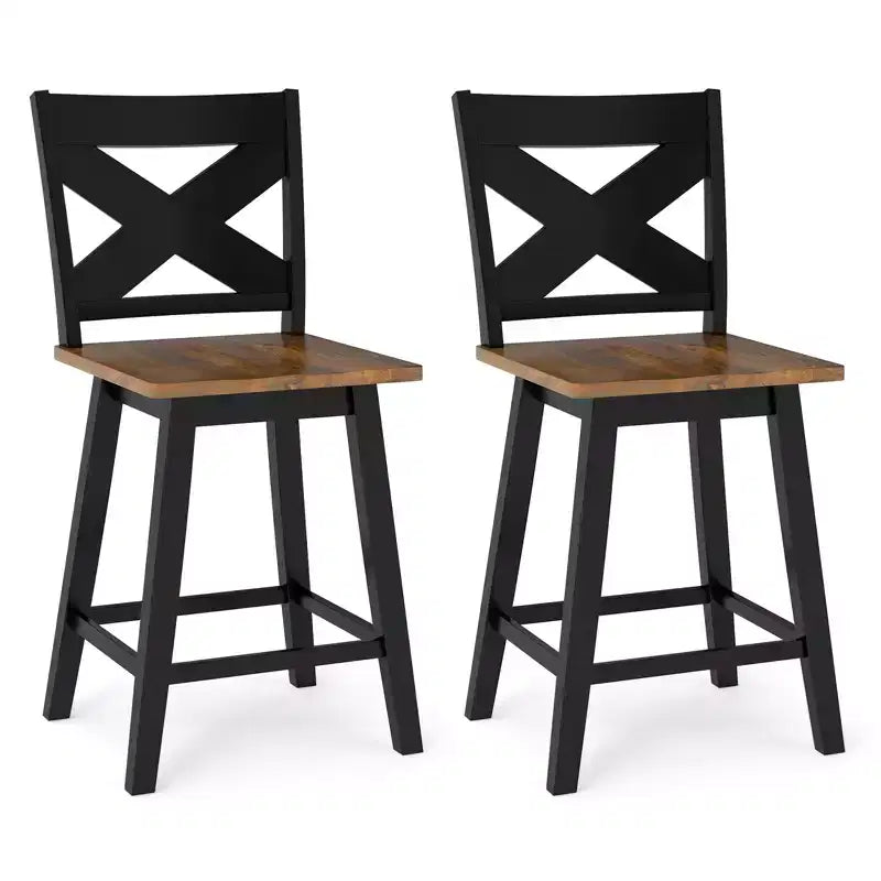 Ensemble de 4 tabourets de bar pivotants Costway 24, avec dossier, grande assise et repose-pieds, pour îlot de cuisine