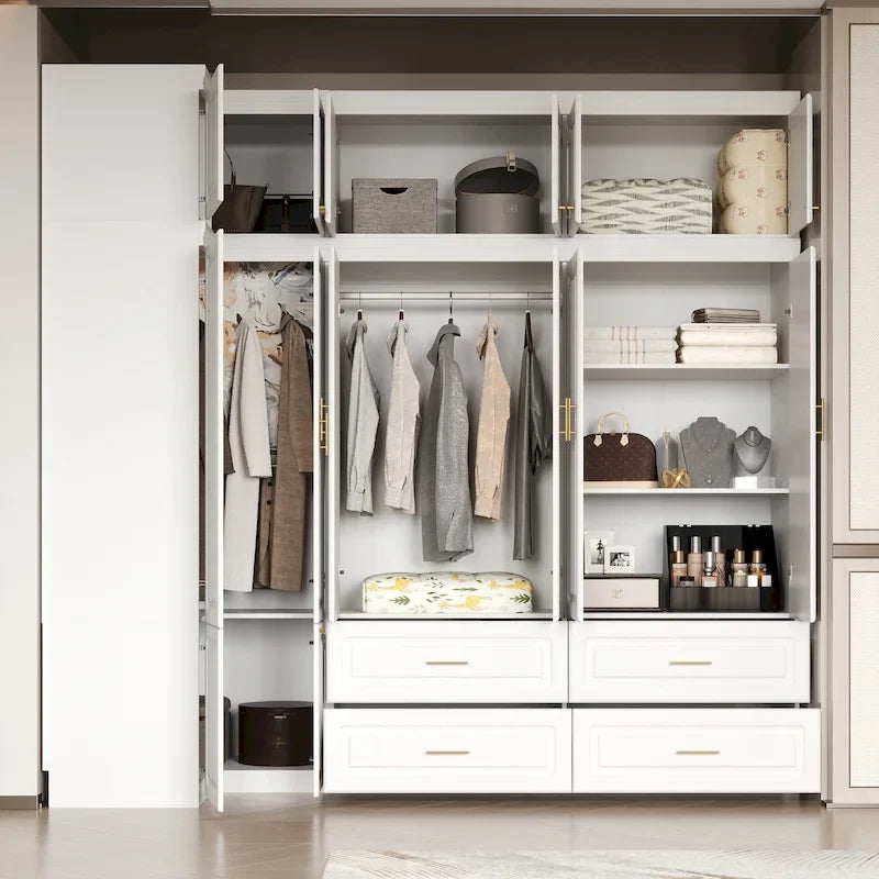 93.9H/74.2H Kleiderschrank, Garderobenschrank mit Kleiderstange, Schubladen und Stauraum