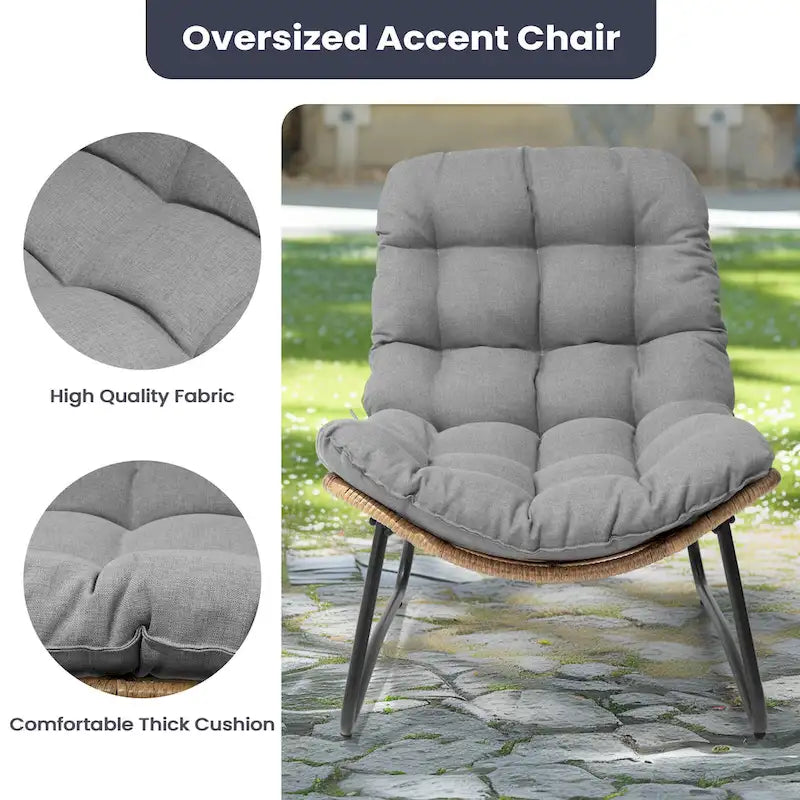 Papasan-Sessel aus PE-Rattan mit Kissen für drinnen und draußen