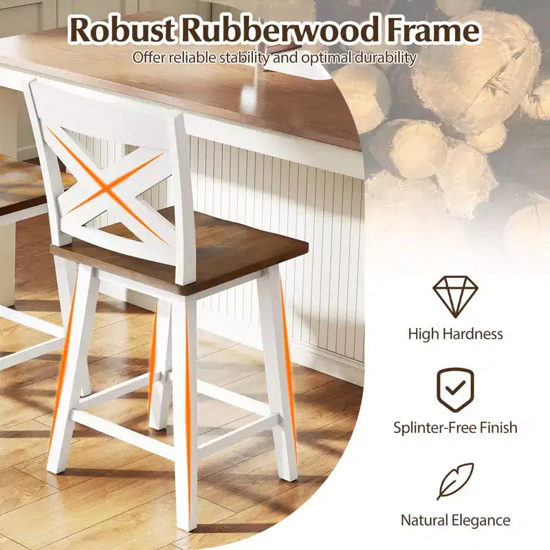 Ensemble de 4 tabourets de bar pivotants Costway 24, avec dossier, grande assise et repose-pieds, pour îlot de cuisine