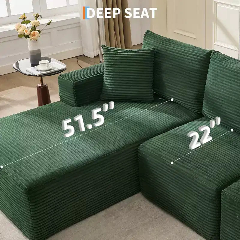 108 Modernes 3-Sitzer-Sofa, gepolstertes Sofa in L-Form mit Kissen, Sofa mit tiefer Sitzfläche, keine Montage erforderlich