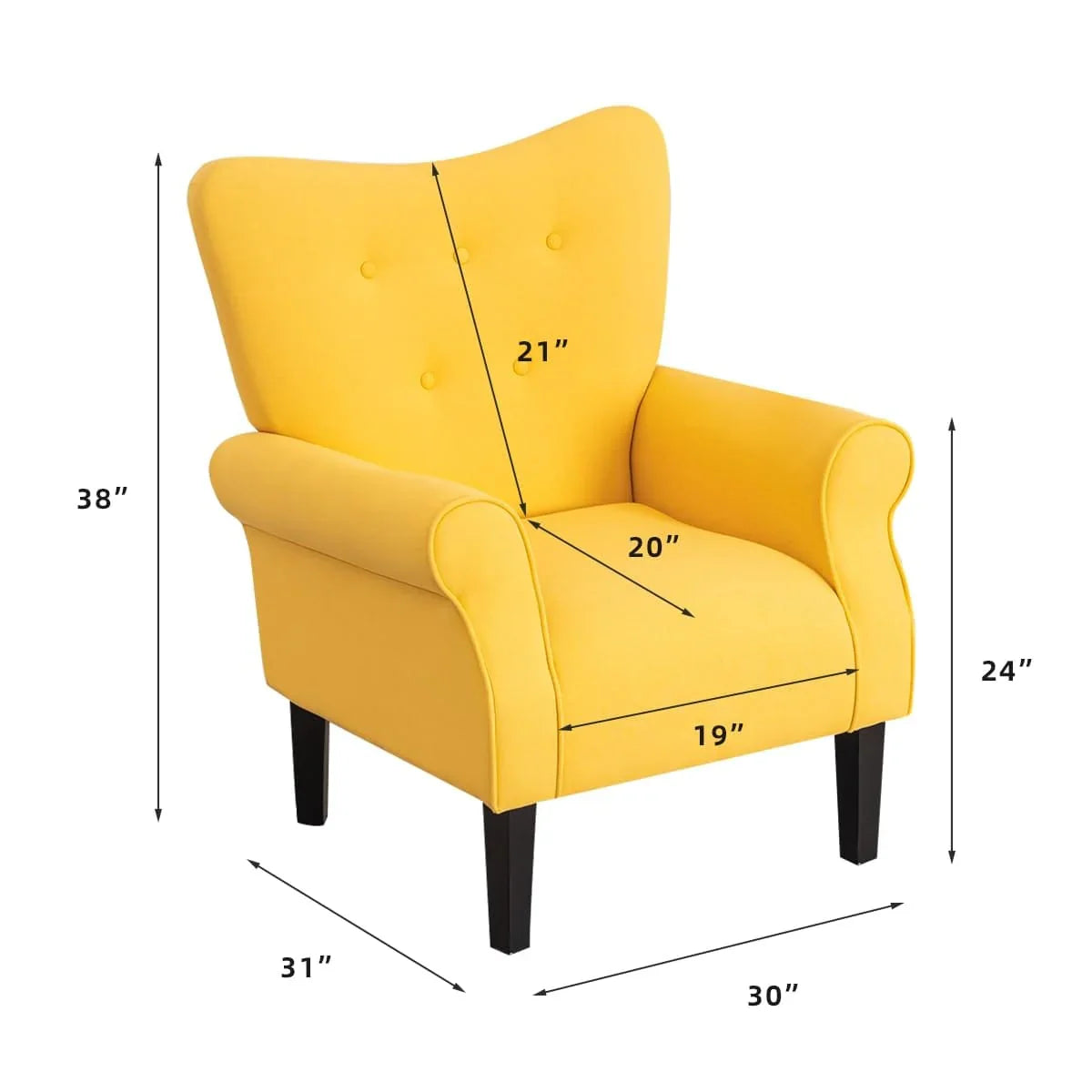Erommy moderne fauteuil, fauteuil met hoge rugleuning, gestoffeerde eenzitsbank met knopen en houten poten voor de woonkamer