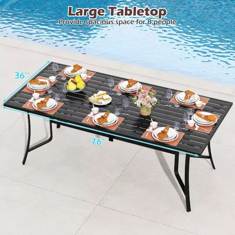 Gymax 9-teiliges Garten-Essset mit rechteckigem Tisch und stapelbaren Stühlen mit Sonnenschirmöffnung