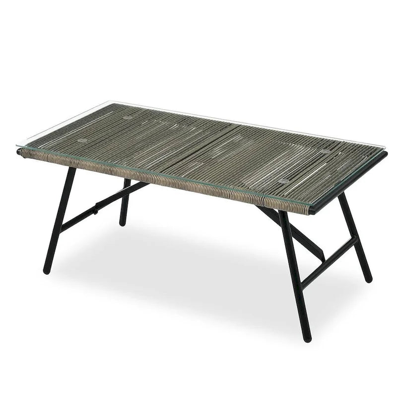 Ensemble de patio extérieur en corde, 4 pièces pour 4 personnes, avec coussins et table en verre