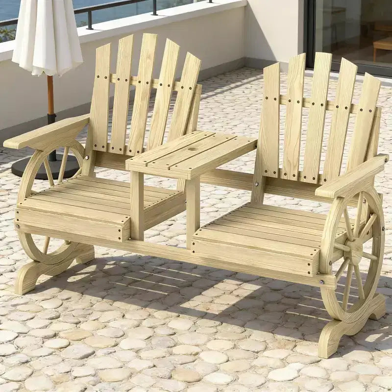 GDFStudio Sydel Gartenbank im Wagenrad-Design mit Mitteltisch und Staufach