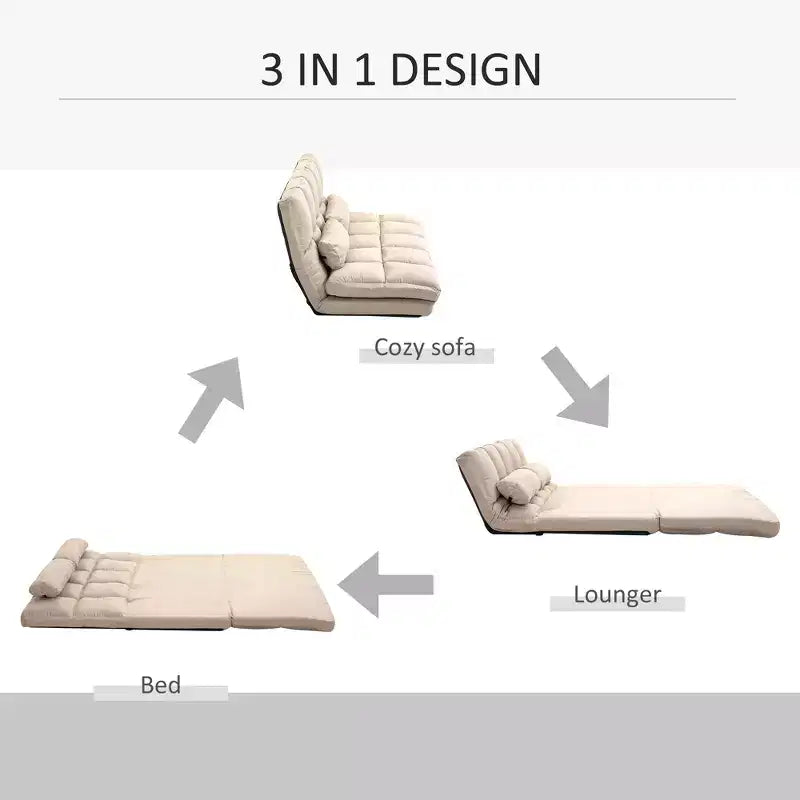Fauteuil convertible de sol, canapé-lit pliant, chaise longue d'appoint avec 2 oreillers, dossier et appuie-tête réglables, 51.25 L