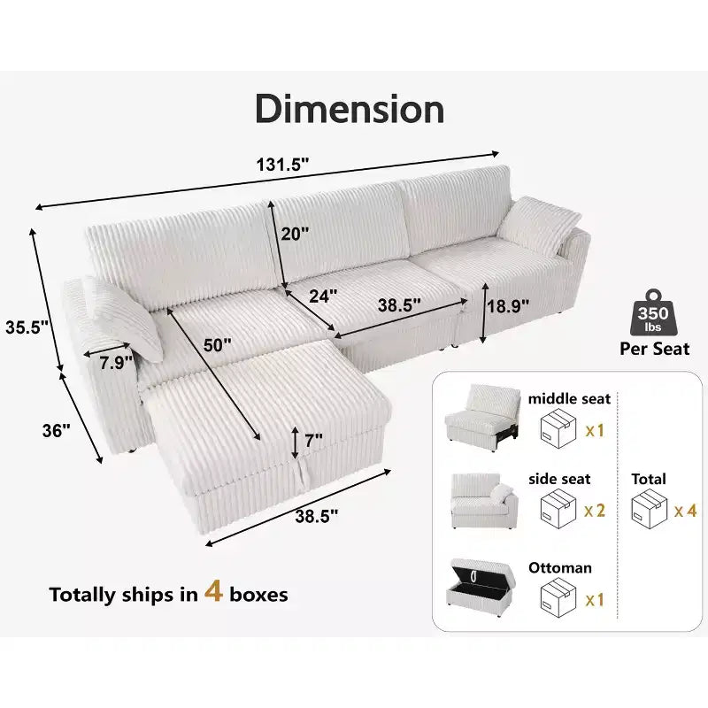 Modulares Cordsofa von Dyonery mit waschbaren Bezügen