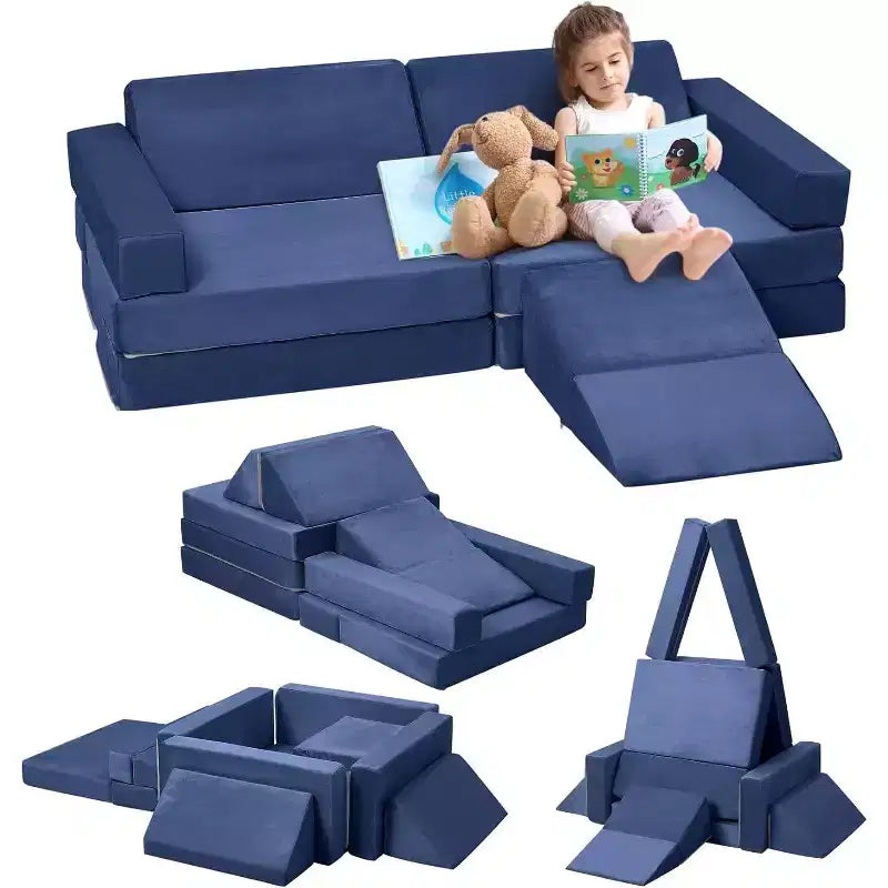 Kletter-Sofa für drinnen, 12-teiliges modulares Spielsofa mit quadratischem Bällebad und Kletterrampe, Spielset mit Polstern