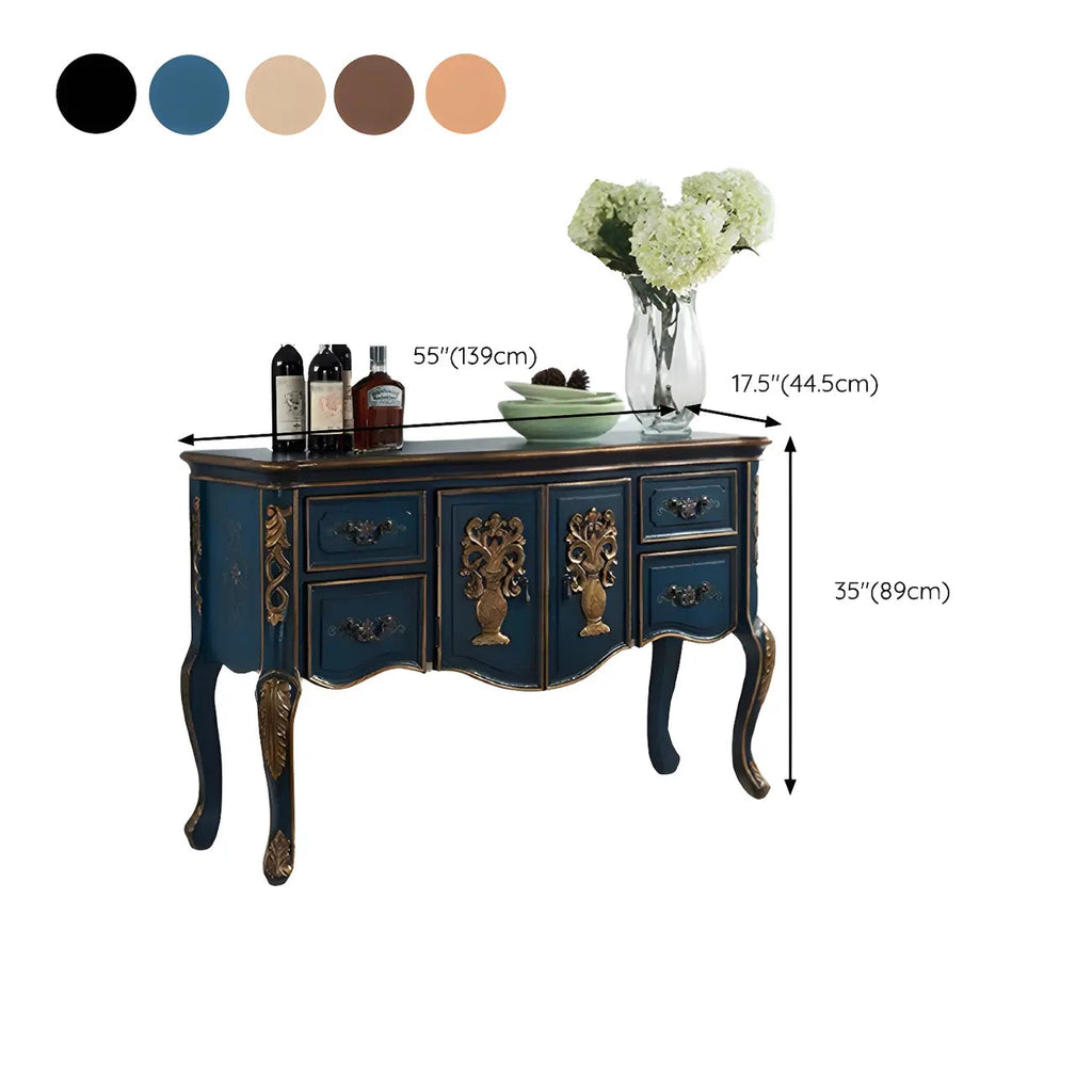 Franse houten koffiekleurige opbergconsoletafel met laden