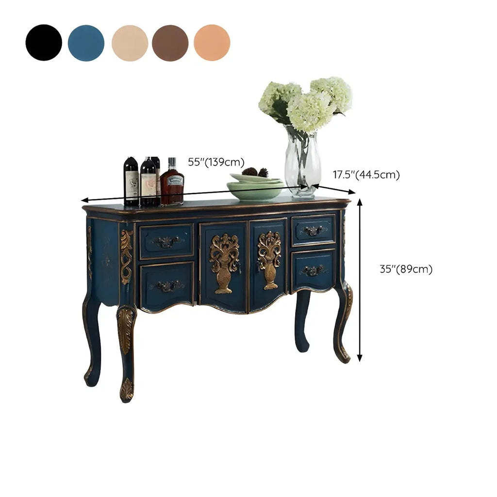 Franse houten koffiekleurige opbergconsoletafel met laden