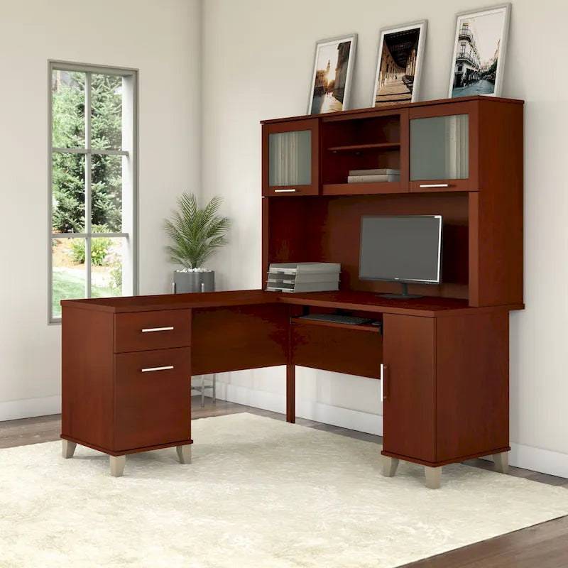 Bush Furniture Somerset 60W L-förmiger Schreibtisch mit Aufsatzregal