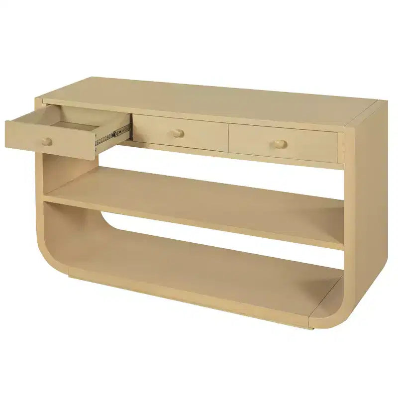 ModernLuxe gebogen sidetable, haltafel, bijzettafel naast de bank, displaystandaard en accenttafel met 3 softclose-lades en 2 open vakken