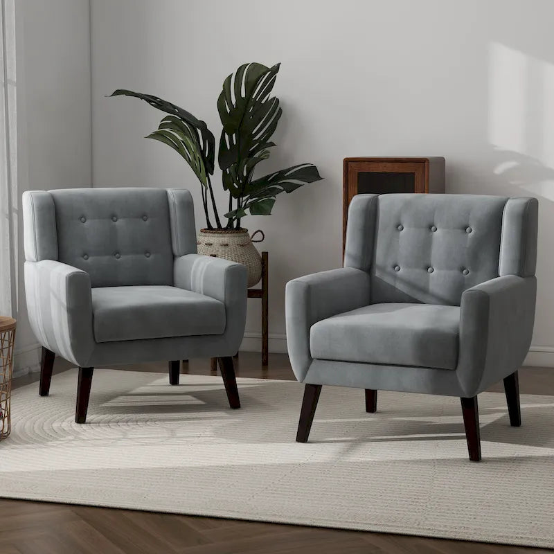 Set van 2 fluwelen fauteuils met armleuningen voor de woonkamer