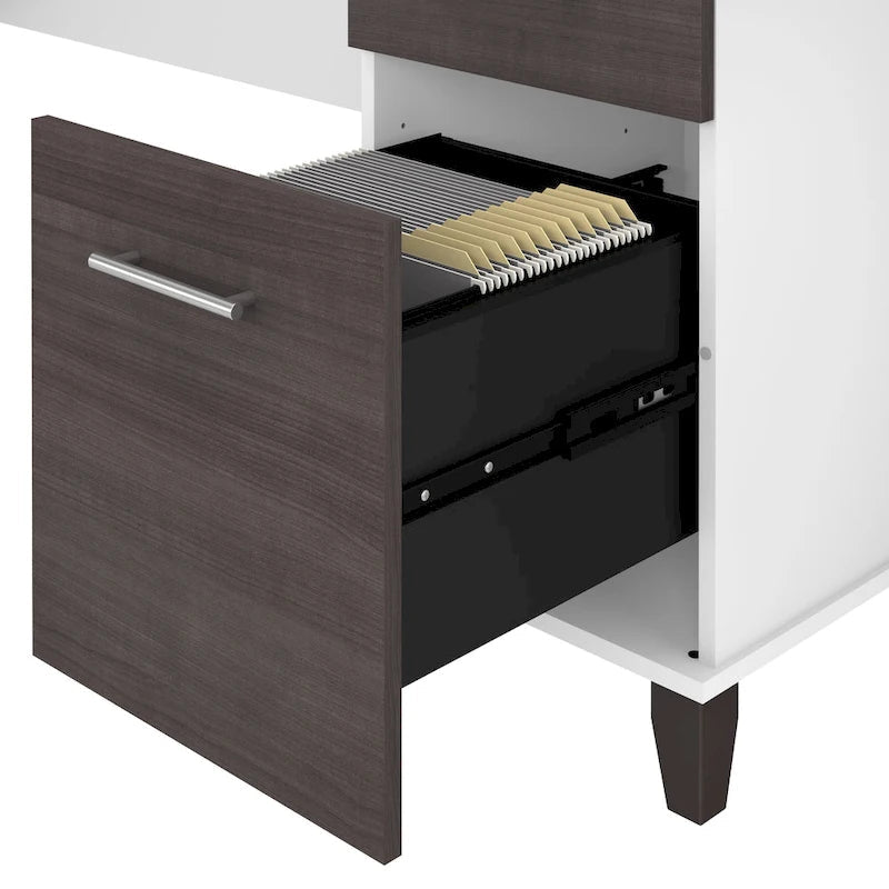 Bush Furniture Somerset 60W L-förmiger Schreibtisch mit Aufsatzregal