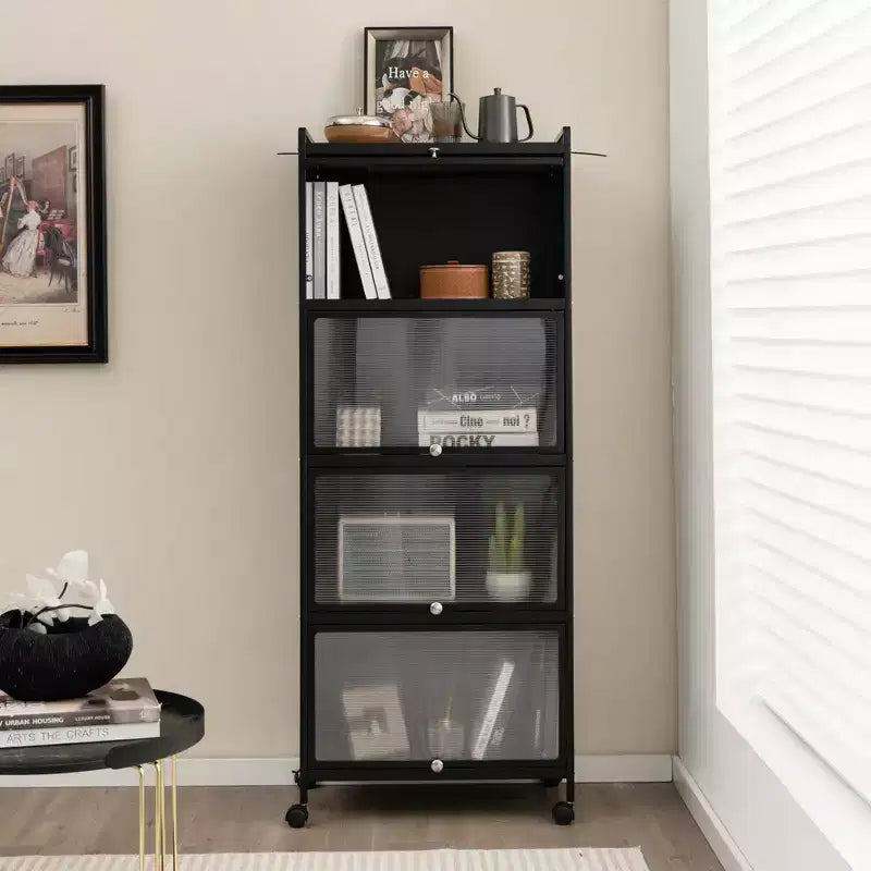Étagère de cuisine Costway à 5 niveaux avec placard de rangement, support mobile pour micro-ondes et portes relevables, blanc/noir/gris/vert