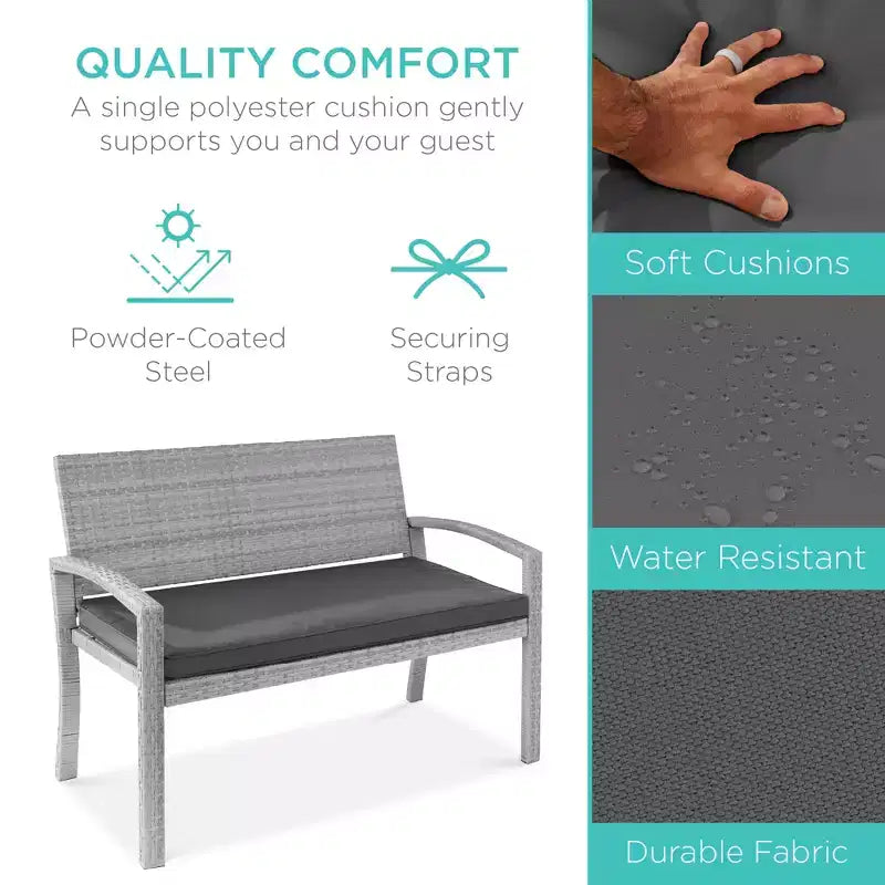 Best Choice Products Outdoor-Gartenbank aus Korbgeflecht für 2 Personen, Garten- und Terrassenmöbel mit einer Tragkraft von 700lb, Kissen