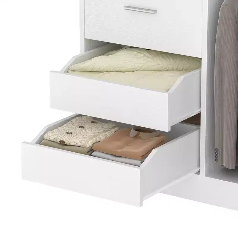Organizer per armadio con cassetti in legno, sistema guardaroba indipendente con aste appendiabiti