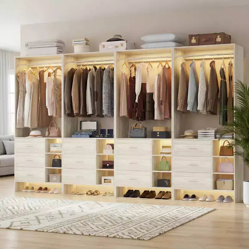 Besiost Set aus 4 Schrankorganisatoren mit Holzschubladen und Kleiderstangen