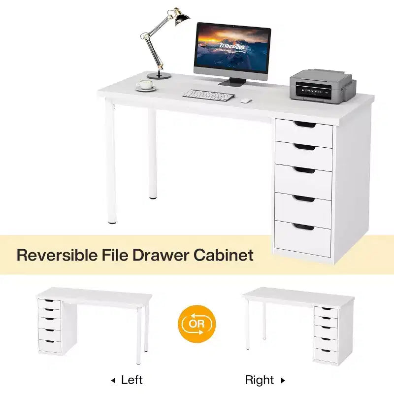 Bureau d’ordinateur Lantine avec 5 tiroirs, bureau moderne et sobre de 47 pouces pour le télétravail, les études et l’écriture, idéal pour les petits espaces