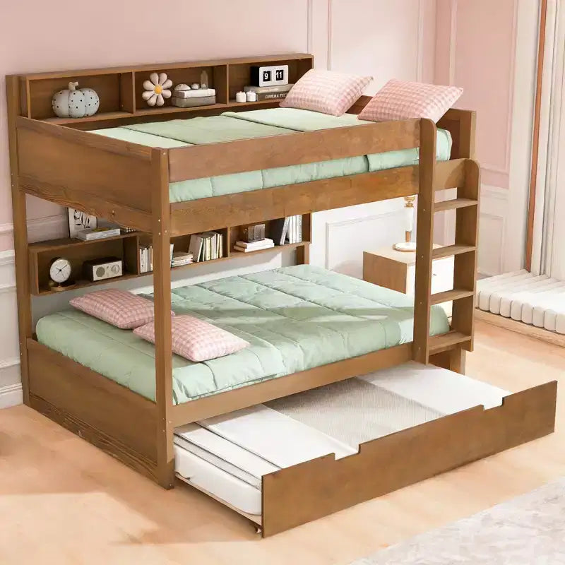 Luxystar modern stapelbed met twee tweepersoonsbedden, planken en onderschuifbed