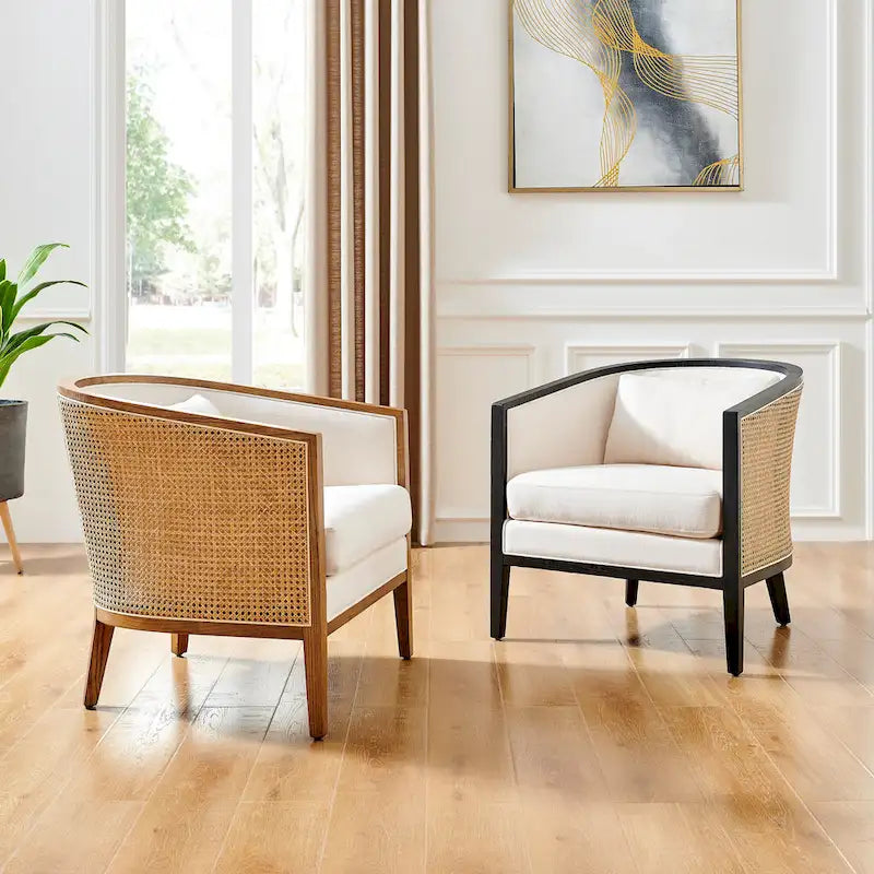 Tillman linnen fauteuil met rotan