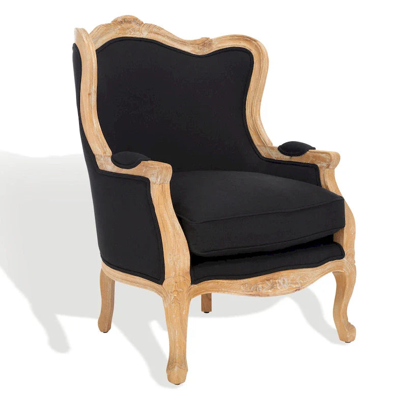 SAFAVIEH Couture Kali-vleugelstoel van eikenhout en natuurlijk linnen - 34Wx34Dx40H
