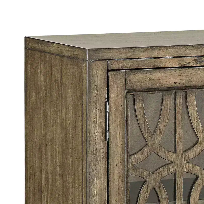 40 Zoll breiter Akzentschrank mit Glastür, verstellbarem Einlegeboden und im Used-Look gehaltenem Pergament-Finish