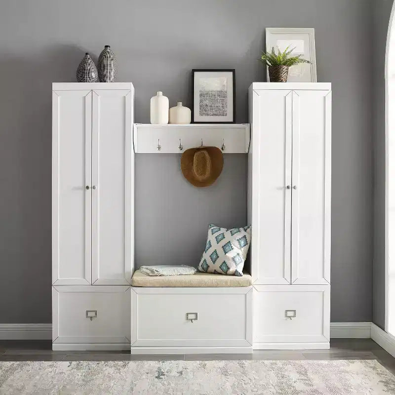 Ensemble d’entrée Harper 4 pièces avec banc, étagère et 2 placards de rangement : organisateur avec porte-manteau - Crosley