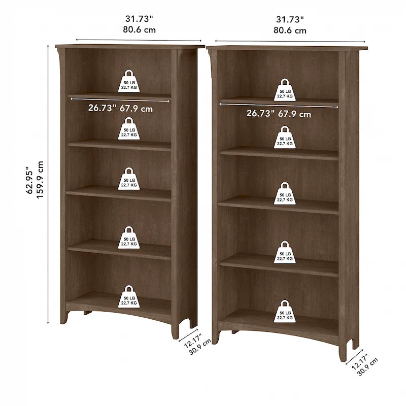 Hoge Salinas-boekenkast met 5 planken (set van 2) van Bush Furniture