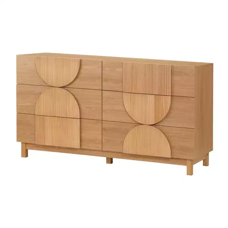 Moderne geometrische Kommode mit 6 Schubladen, breiter Stauraumschrank mit Halbkreismuster für Schlafzimmer und Wohnzimmer