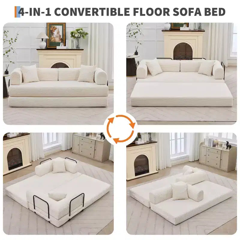 Canapé-lit 4-en-1 sans structure de 78.7 en velours côtelé, causeuse futon pliable au sol avec coussins (aucun assemblage requis)