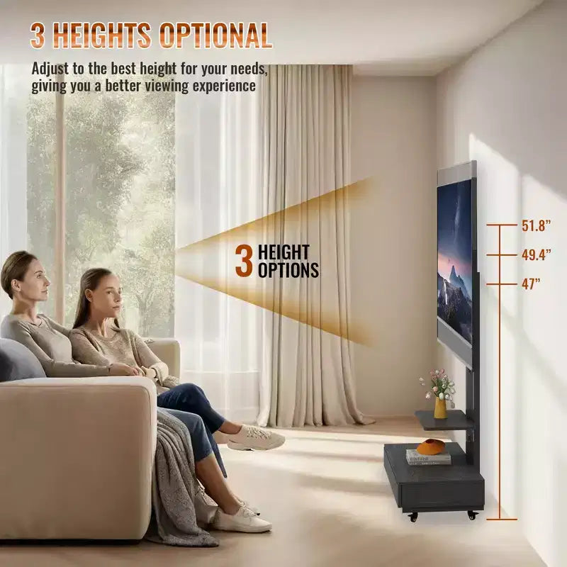 TV-meubel voor tv’s van 32-75, in hoogte verstelbare mobiele tv-wagen met lade en wielen voor de woonkamer, slaapkamer en kantoren -ModernLuxe