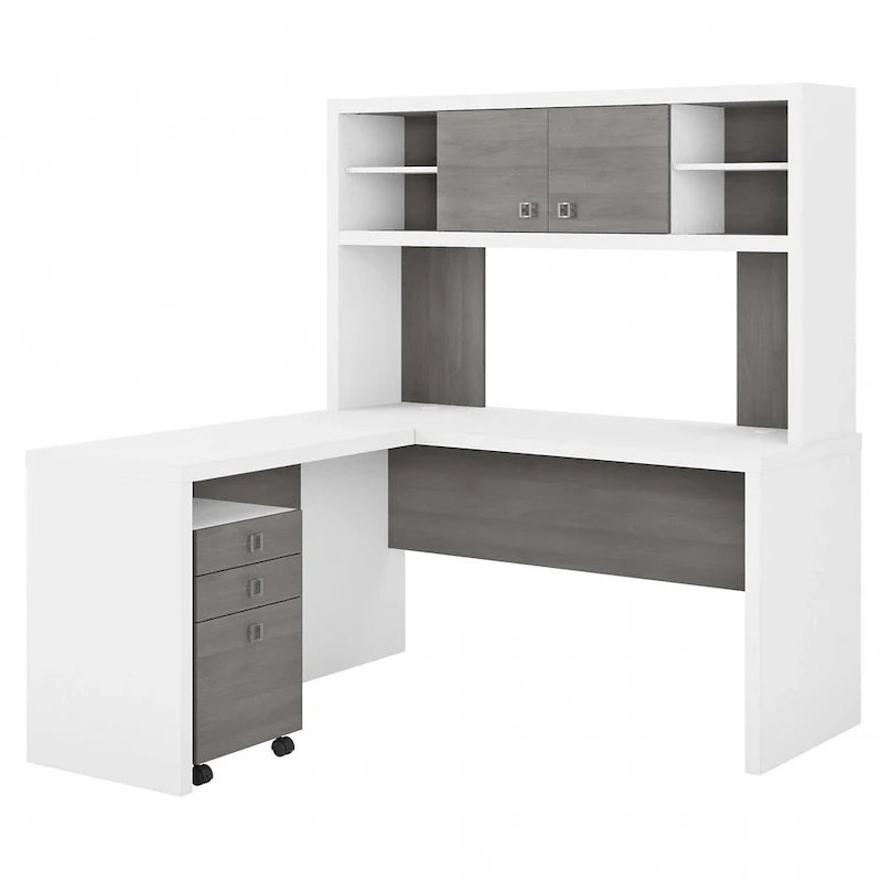 Bureau d’angle L Echo avec rehausse et tiroirs