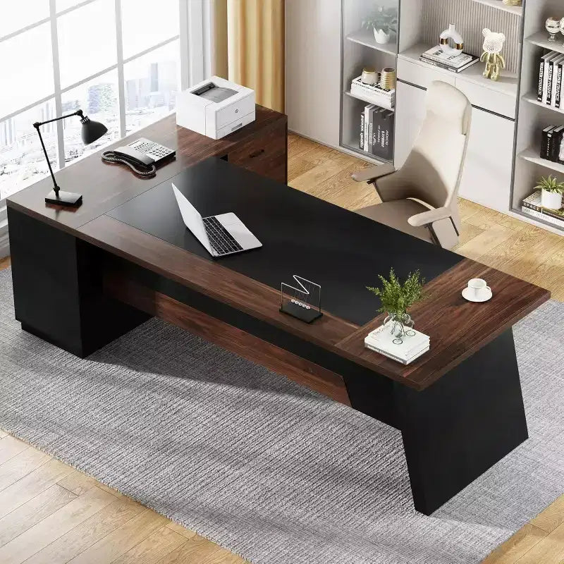 Moderner Lantine-Chefschreibtisch in L-Form, 78 L, mit Schubladen und seitlichem Aktenschrank