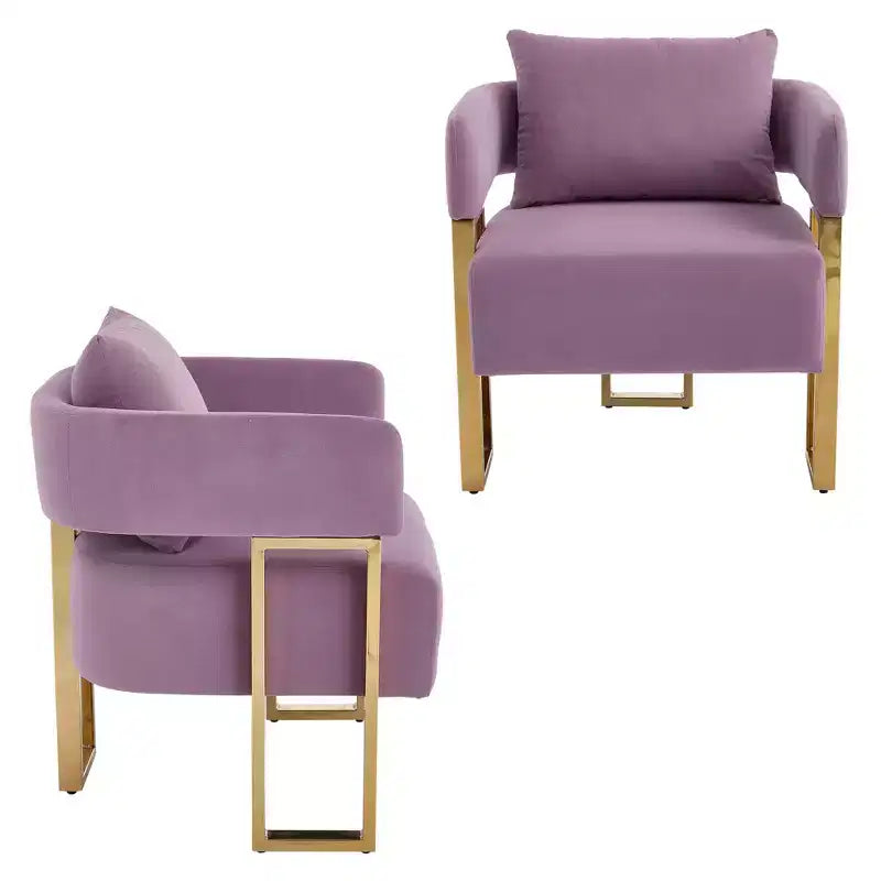 Set van 2 moderne gestoffeerde fauteuils met gouden metalen poten voor woonkamer, slaapkamer of kantoor