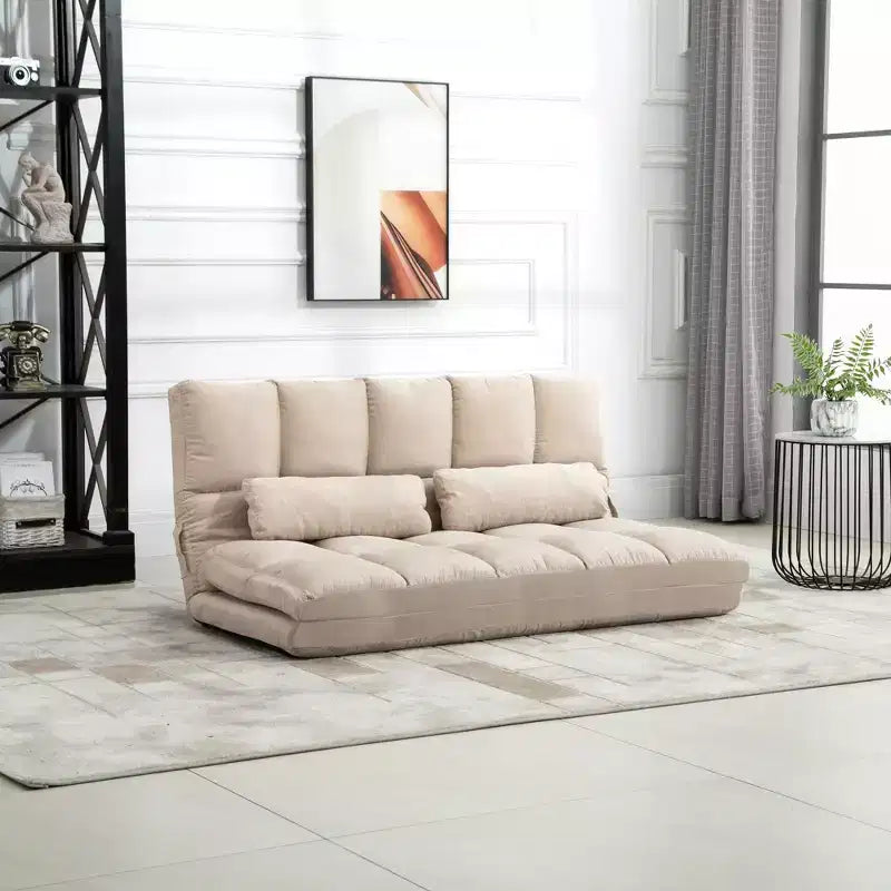 Fauteuil convertible de sol, canapé-lit pliant, chaise longue d'appoint avec 2 oreillers, dossier et appuie-tête réglables, 51.25 L