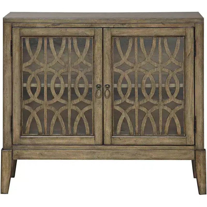 Meuble d'appoint de 40 pouces de large avec portes vitrées, étagère réglable et finition parchemin patinée