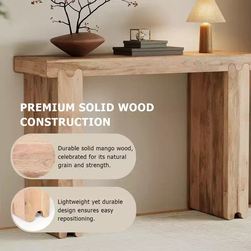Consolle e tavolino da ingresso Whisen in legno di mango, stile rustico minimalista, con piano spesso